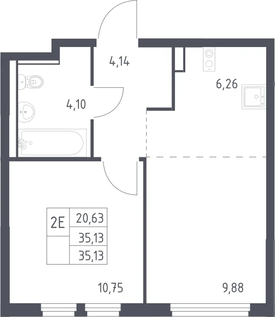 Планировка: Евродвушка 35,1 м² в ЖК «Пригород Лесное»