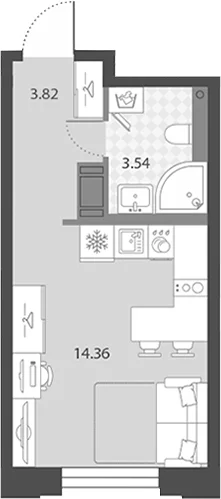 Планировка: Студия 21,7 м² в ЖК «Цивилизация на Неве»