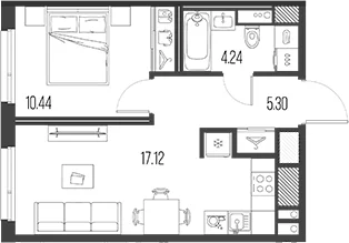 Планировка: Евродвушка 37,1 м² в ЖК «Легенда Васильевского»
