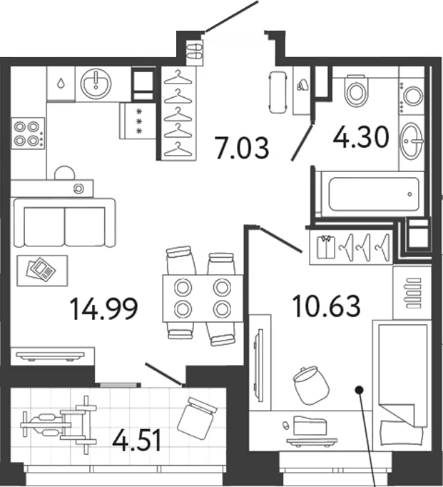Планировка: 1-комнатная квартира 37 м² в ЖК «Ultra City 3.0»