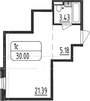 Планировка: Студия 30 м² в ЖК «Зум Черная Речка»