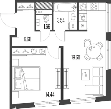Планировка: Евродвушка 45,9 м² в ЖК «Легенда Васильевского»
