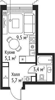 Планировка: Студия 23,7 м² в ЖК «СЕТ»