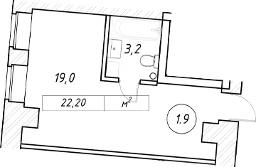 Планировка: Студия 22,2 м² в ЖК «пр-кт Обуховской Обороны, 42 к2»