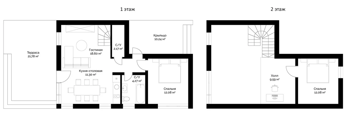 Планировка: Коттедж 80,2 м² в ЖК «Коттеджный поселок Волжский берег»
