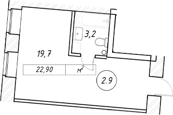 Планировка: Студия 22,9 м² в ЖК «пр-кт Обуховской Обороны, 42 к2»