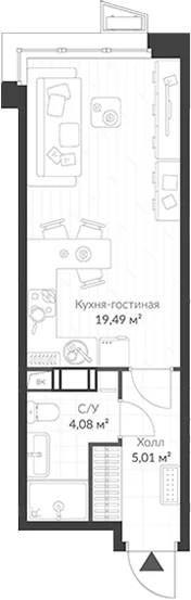 Планировка: Студия 28,6 м² в ЖК «ВЕРЕН НОРТ Cертолово»