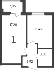 Планировка: 1-комнатная квартира 36,1 м² в ЖК «17 линия»