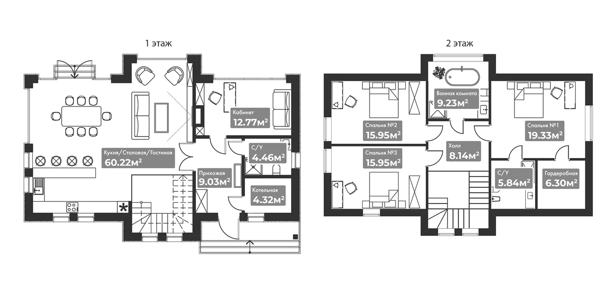 Планировка: Коттедж 180 м² в ЖК «Коттеджный поселок Резиденция Булатово»