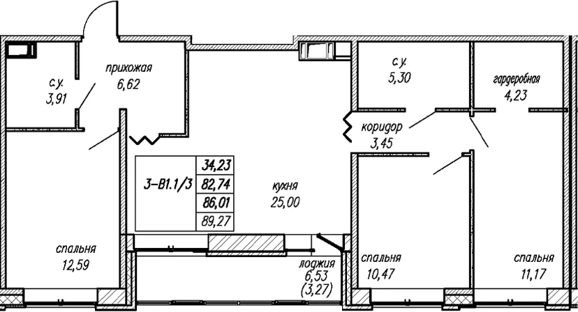 Планировка: Квартира евро-4 82,7 м² в ЖК «Уютный Новоселье»