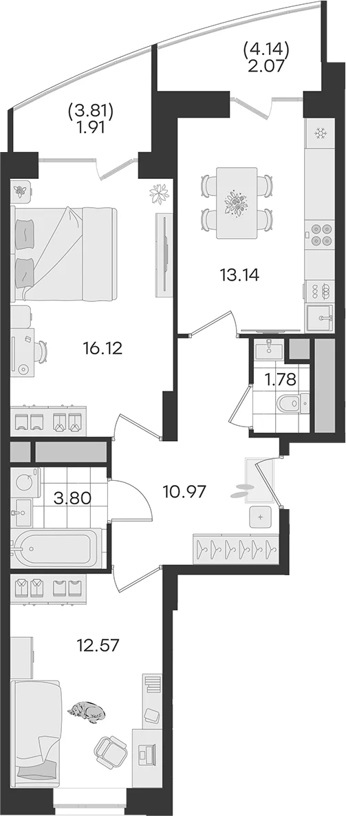 Планировка: 2-комнатная квартира 58,4 м² в ЖК «Новый Весенний»