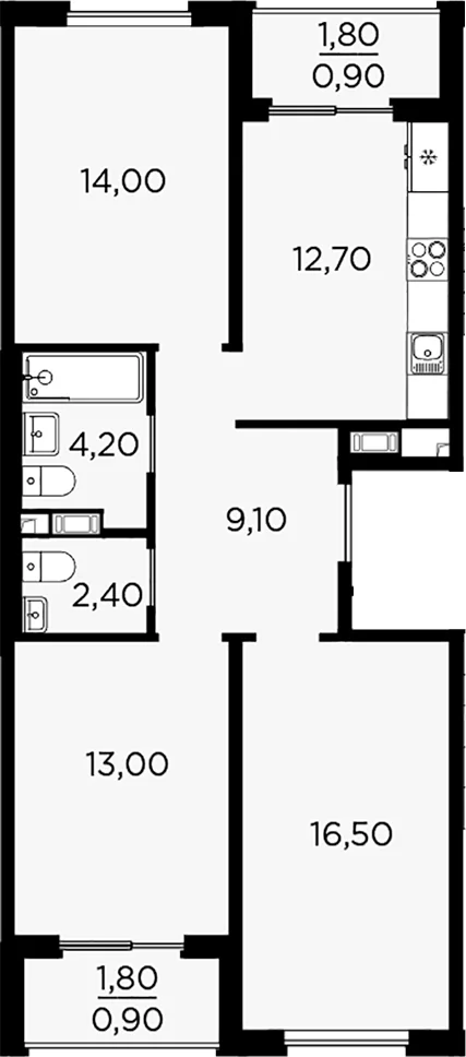 Планировка: 3-комнатная квартира 71,9 м² в ЖК «Плюс Пулковский»