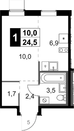 Планировка: Студия 25,2 м² в ЖК «1-й Ясеневский»