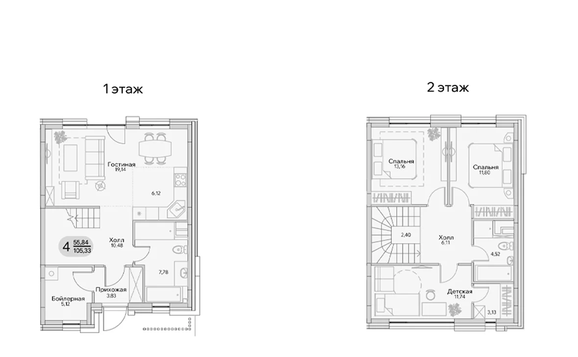 Планировка: Таунхаус 105,3 м² в ЖК «Эко-парк Троицкое»
