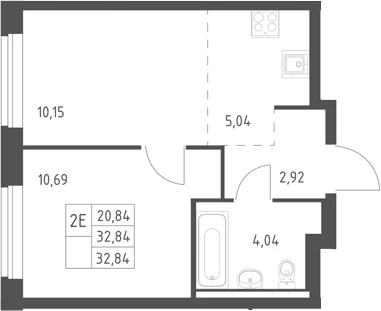 Планировка: Евродвушка 32,8 м² в ЖК «Горки Парк»