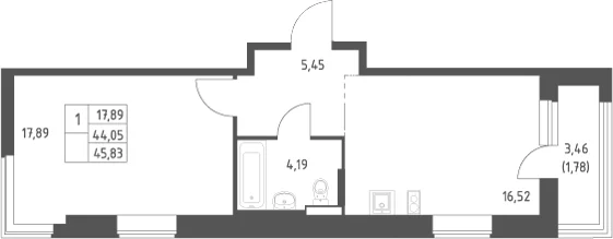 Планировка: Евродвушка 46,8 м² в ЖК «Большое Юрлово»