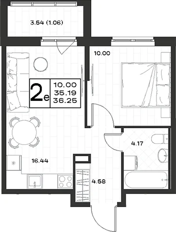 Планировка: Евродвушка 35,2 м² в ЖК «Имена»