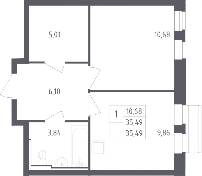 Планировка: 1-комнатная квартира 35,5 м² в ЖК «Рублевский квартал»