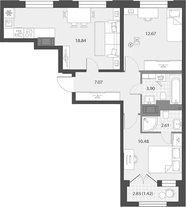 Планировка: Евротрёшка 55,6 м² в ЖК «Цивилизация на Неве»