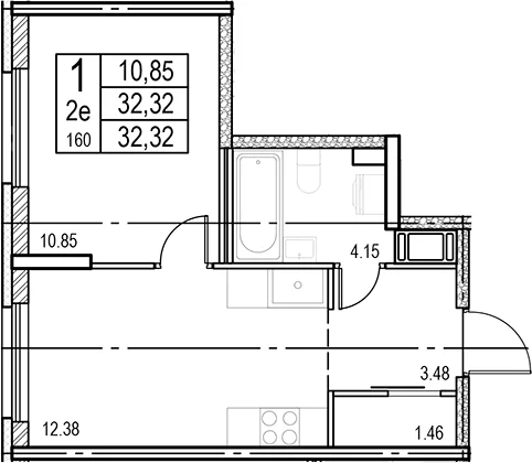 Планировка: Евродвушка 32,3 м² в ЖК «ID Murino III»
