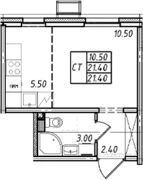 Планировка: Студия 21,4 м² в ЖК «Ржевский парк»