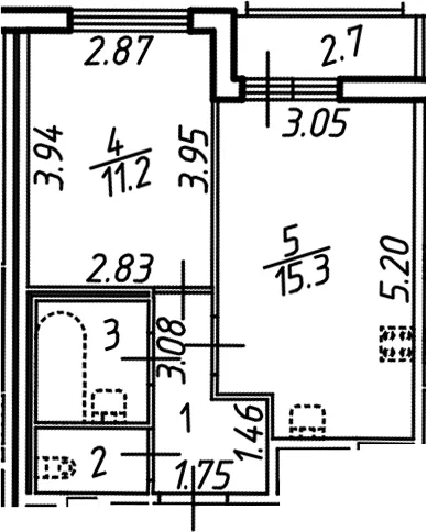 Планировка: Евродвушка 35,5 м² в ЖК «Аэросити»