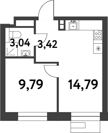 Планировка: 1-комнатная квартира 31 м² в ЖК «Смарт Гарден»