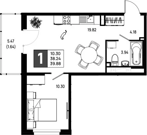 Планировка: Евродвушка 38,2 м² в ЖК «Имена»