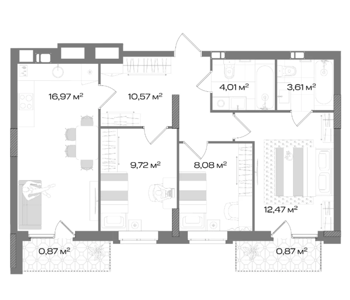 Планировка: Квартира евро-4 65,4 м² в ЖК «Аксиома.Возрождение»