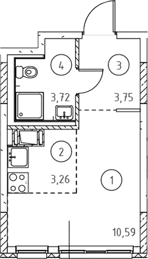Планировка: Студия 22,1 м² в ЖК «Новое Колпино»