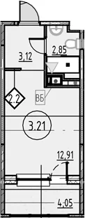 Планировка: Студия 18,9 м² в ЖК «COSMOS SMART САНКТ-ПЕТЕРБУРГ ЮЖНЫЙ ОТЕЛЬ»
