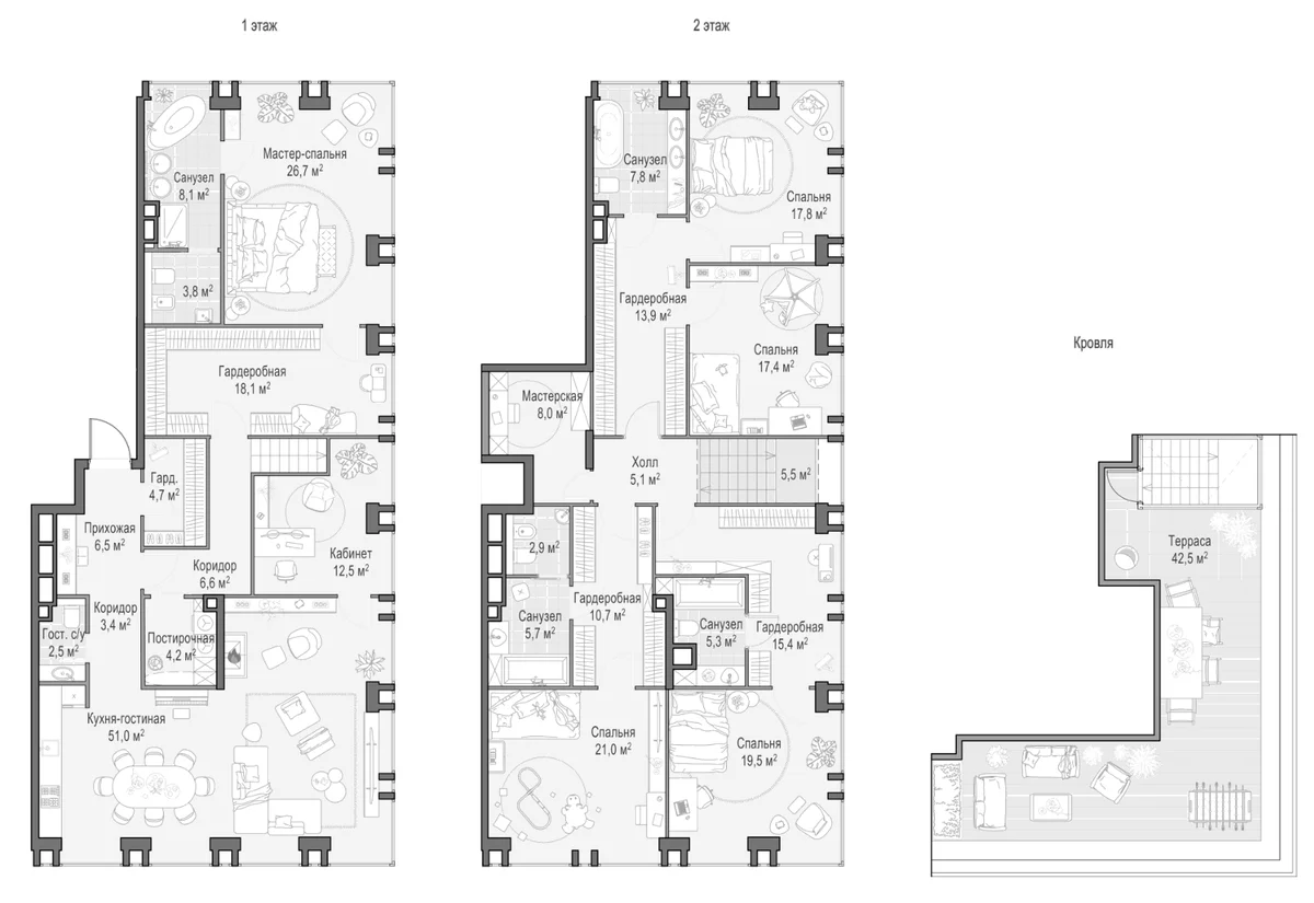 Планировка: 6-комнатная квартира 288,6 м² в ЖК «Квартал Life Time»