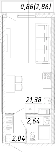 Планировка: Студия 26,9 м² в ЖК «Догма Юкки»