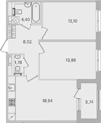 Планировка: Евротрёшка 60,1 м² в ЖК «Дубровский»
