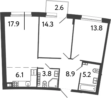 Планировка: Евротрёшка 70 м² в ЖК «Цвет Зеленогорска»