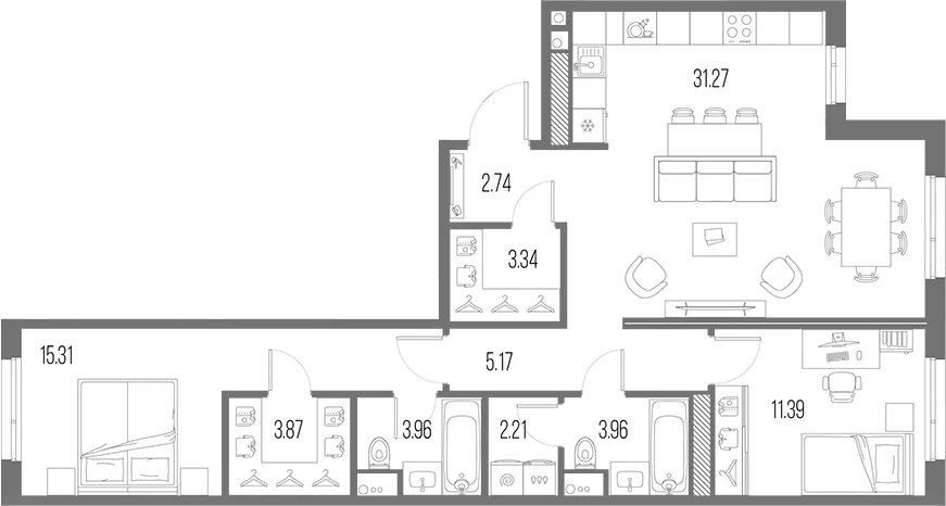 Планировка: Евротрёшка 83,2 м² в ЖК «Легенда Васильевского»