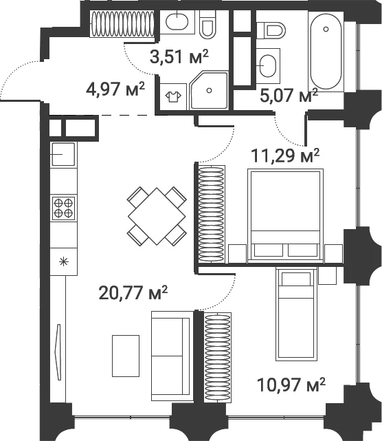 Планировка: Евротрёшка 55,4 м² в ЖК «Первый Нагатинский»