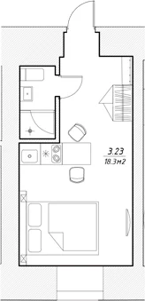 Планировка: Студия 18,3 м² в ЖК «Апарт-отель 3* в Петровском пер., 4»