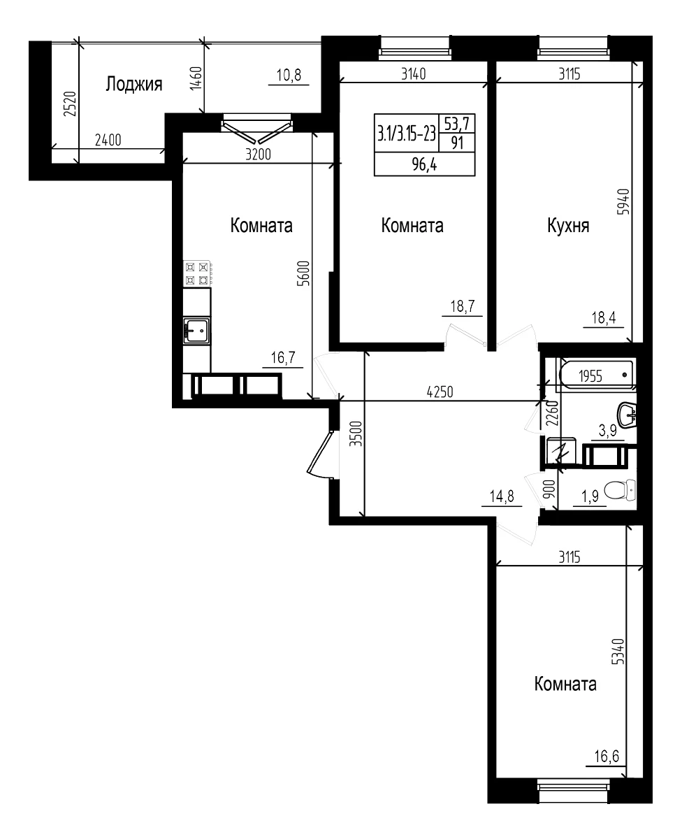 Планировка: Квартира евро-4 91 м² в ЖК «Прагма Сити»
