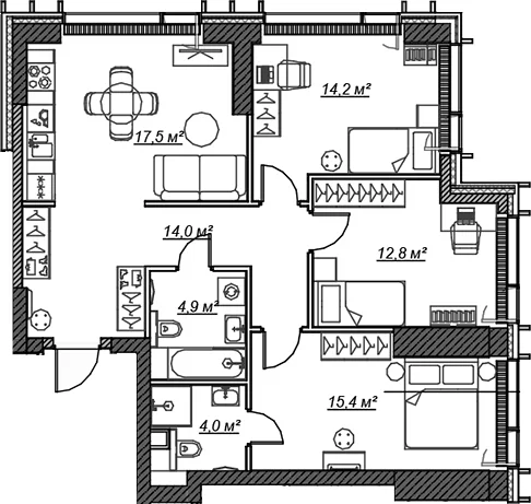 Планировка: Квартира евро-4 82,8 м² в ЖК «Веер»