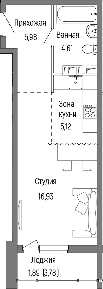 Планировка: Студия 32,6 м² в ЖК «Рига Хиллс»