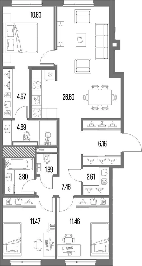 Планировка: Квартира евро-4 91,9 м² в ЖК «Легенда Васильевского»