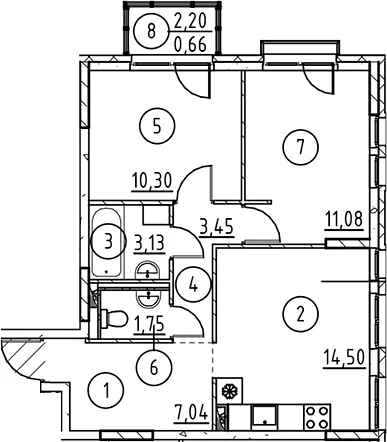 Планировка: 2-комнатная квартира 51,3 м² в ЖК «Невская Долина»