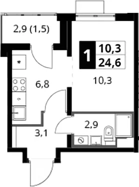 Планировка: Студия 23,1 м² в ЖК «Южная Битца»