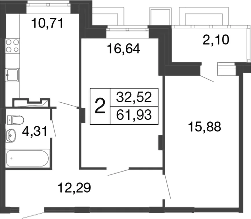 Планировка: 2-комнатная квартира 59,8 м² в ЖК «Времена года»