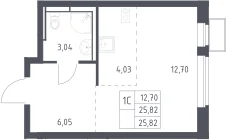 Планировка: Студия 25,8 м² в ЖК «Новое Видное»