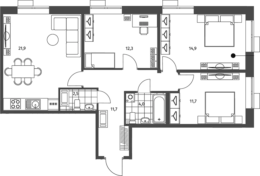 Планировка: Квартира евро-4 77,9 м² в ЖК «Парусная 1»