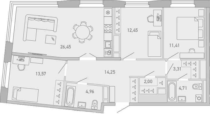 Планировка: 3-комнатная квартира 93,1 м² в ЖК «Министр»