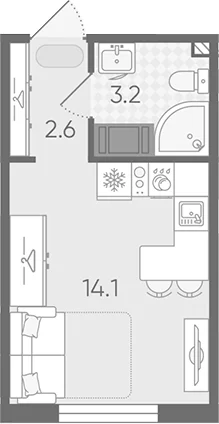 Планировка: Студия 19,9 м² в ЖК «Цветной город»
