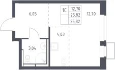 Планировка: Студия 25,8 м² в ЖК «Новое Видное»